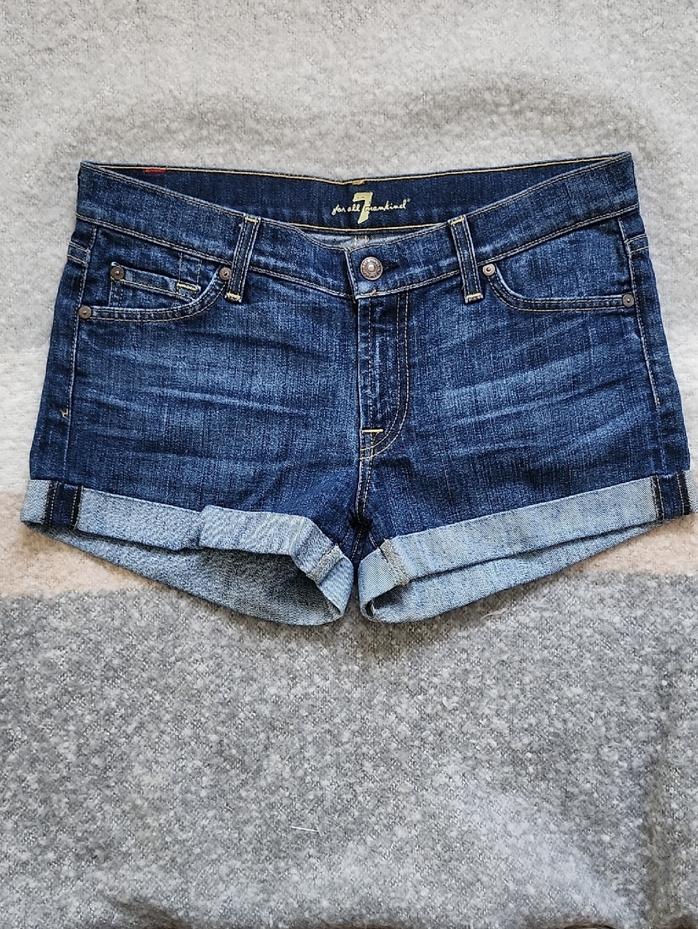 7 For All Mankind Cuffed Denim Shorts Womens 28 Dark Wash Blue Jean Shorts